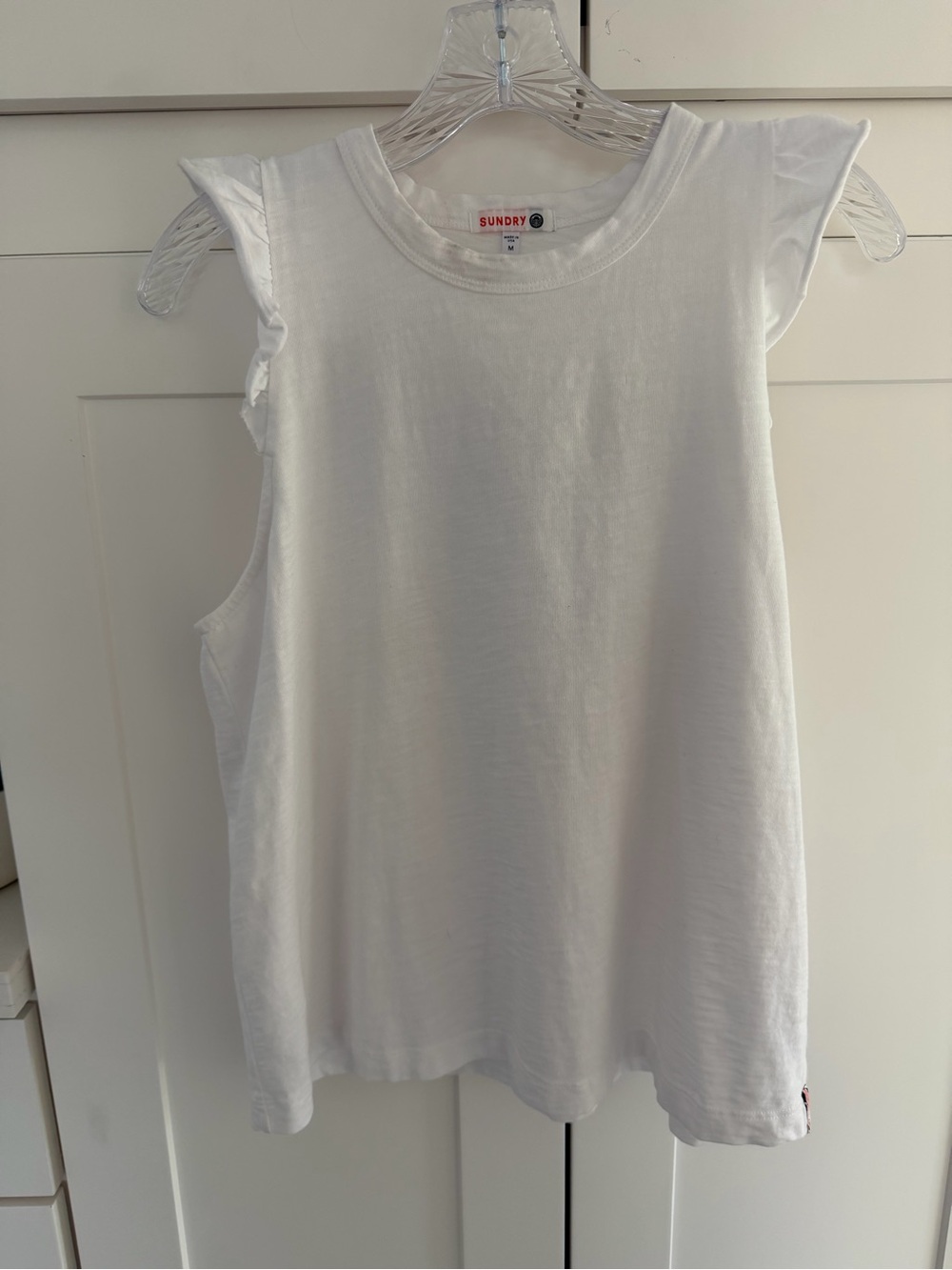 Sundry White Ruffle Cap-Sleeve Tank